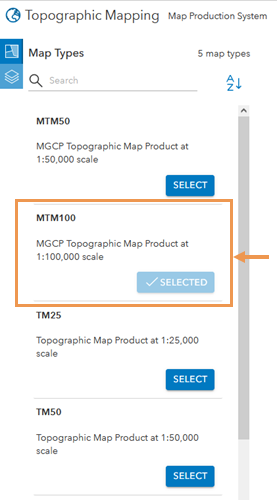 Map Types pane with the MTM100 map type selected Map Types pane with the MTM100 map type selected