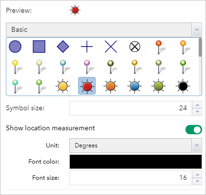 Picture point symbol editor with Show location measurement turned on Picture point symbol editor with Show location measurement turned on